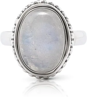 Oval Moonstone - 925 Sterling Silver Ring - BOHO Chic Jewelry - Fashionable and Stylish for Women with Velvet Gift Bag/Box - Made by Indian Artisans - Size 6-10