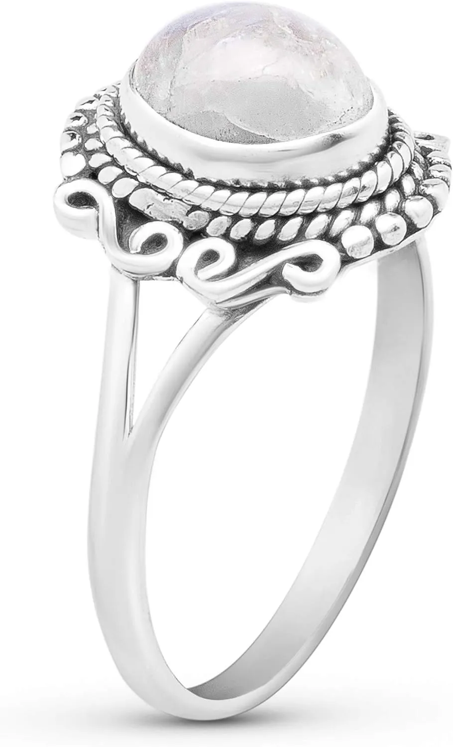 Oval Moonstone 925 Sterling Silver Ring - Delicate BOHO Chic Jewelry - Fashionable and Stylish for Women with Velvet Gift Bag - Made by Indian Artisans - Size 6-9