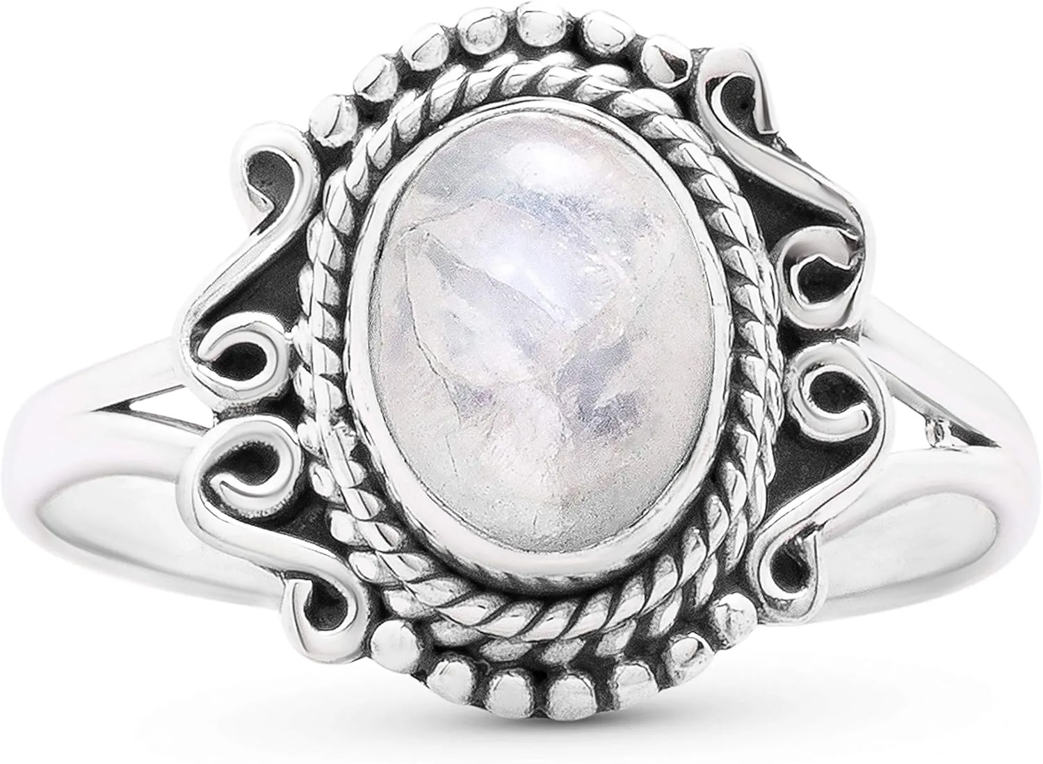 Oval Moonstone 925 Sterling Silver Ring - Delicate BOHO Chic Jewelry - Fashionable and Stylish for Women with Velvet Gift Bag - Made by Indian Artisans - Size 6-9