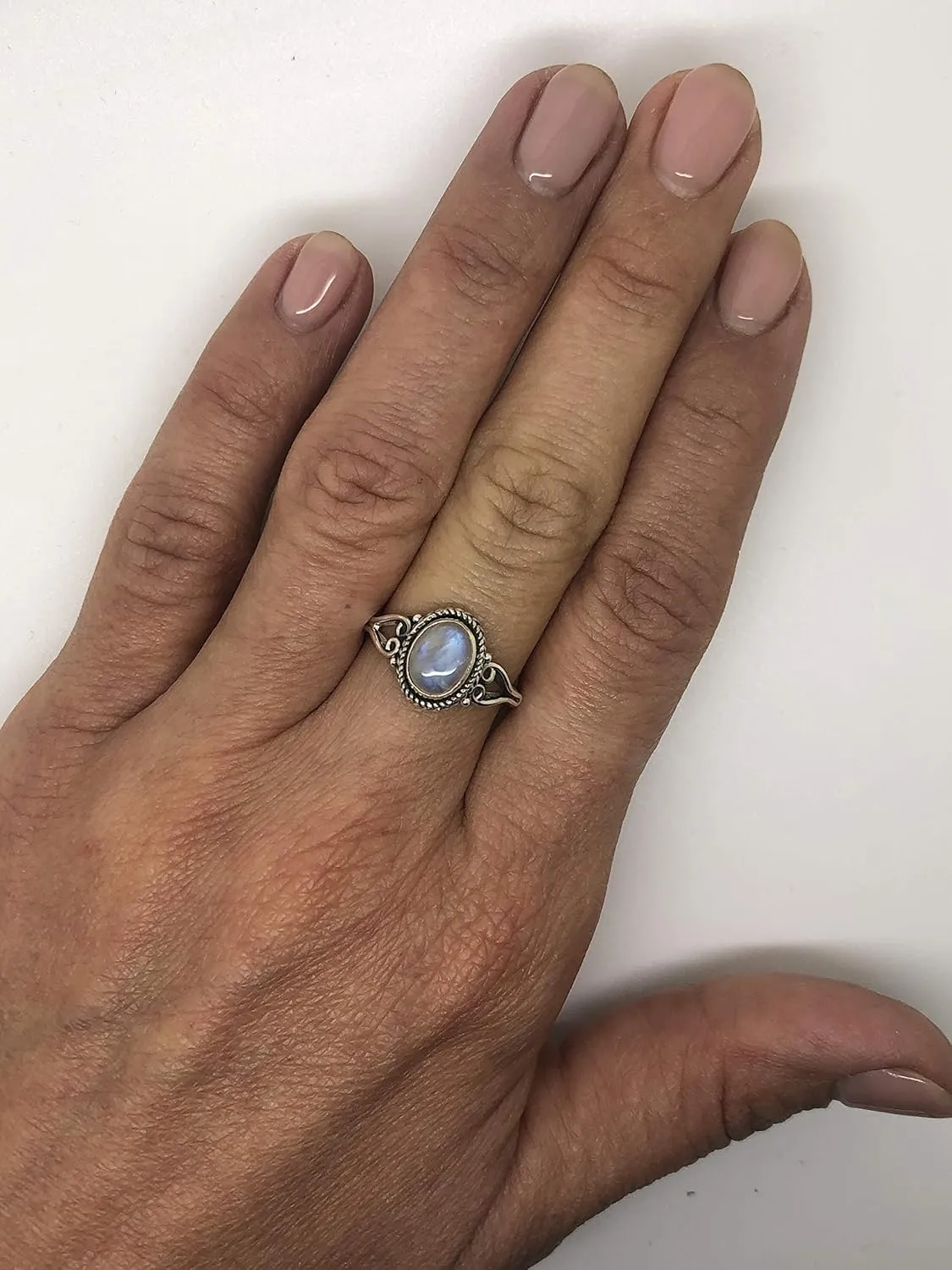 Oval Moonstone - 925 Sterling Silver Ring - Delicate BOHO Chic Jewelry - Fashionable and Stylish for Women with Velvet Gift Bag/Box - Made by Indian Artisans - Size 5-9