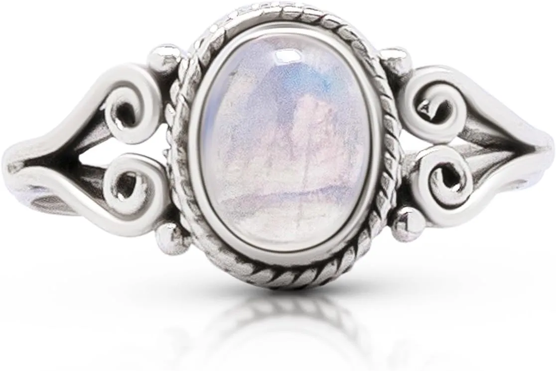 Oval Moonstone - 925 Sterling Silver Ring - Delicate BOHO Chic Jewelry - Fashionable and Stylish for Women with Velvet Gift Bag/Box - Made by Indian Artisans - Size 5-9