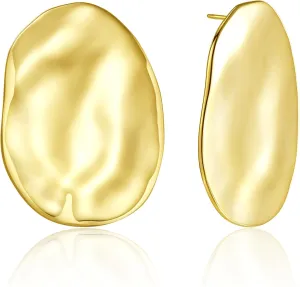 Oversized Organic-Shaped Earrings | 18K Gold Plated Large Shield Earrings Polished Statement Earrings for Women