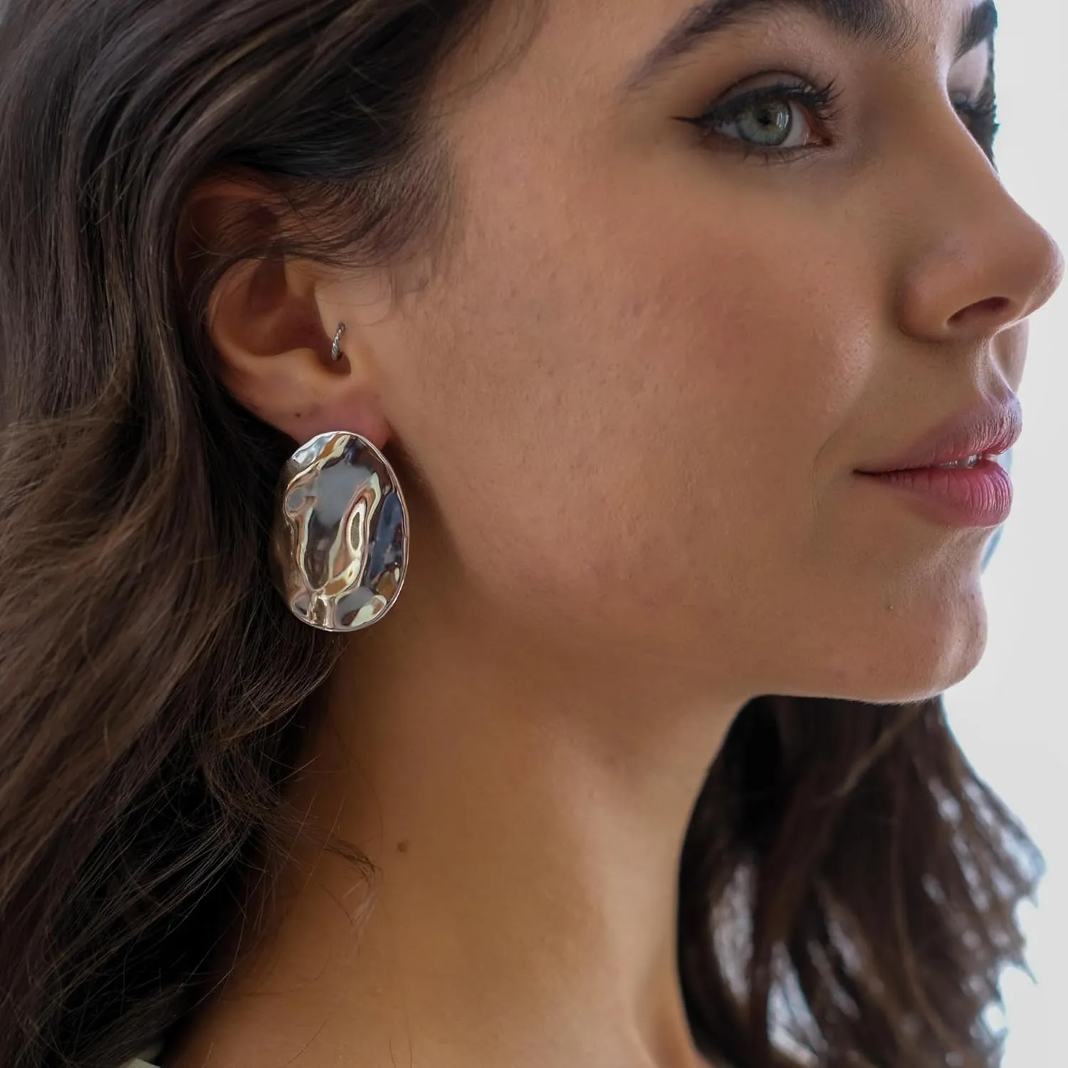 Oversized Organic-Shaped Earrings | 18K Gold Plated Large Shield Earrings Polished Statement Earrings for Women