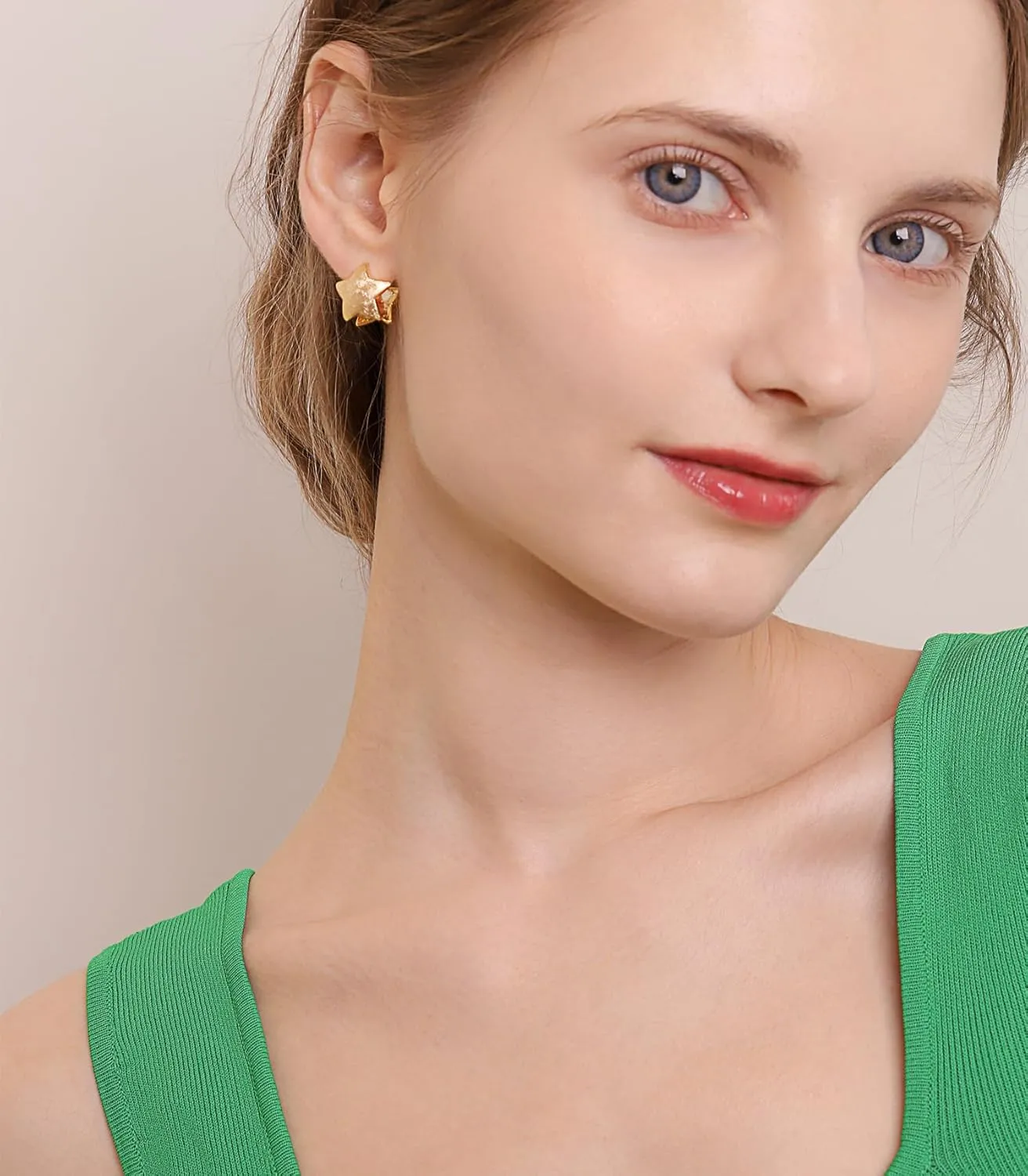 OZEL - Star Earrings for Women -14K Gold, White Gold Plated - Made in KOREA - Unique Star Reversible Huggie Gold Earrings
