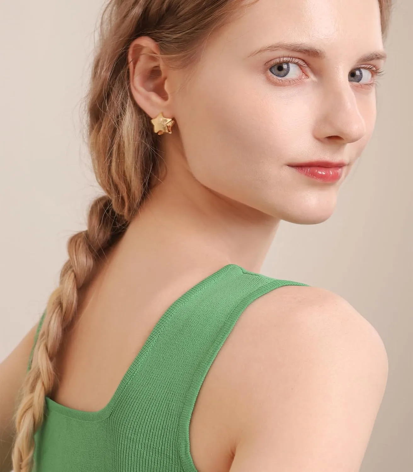 OZEL - Star Earrings for Women -14K Gold, White Gold Plated - Made in KOREA - Unique Star Reversible Huggie Gold Earrings