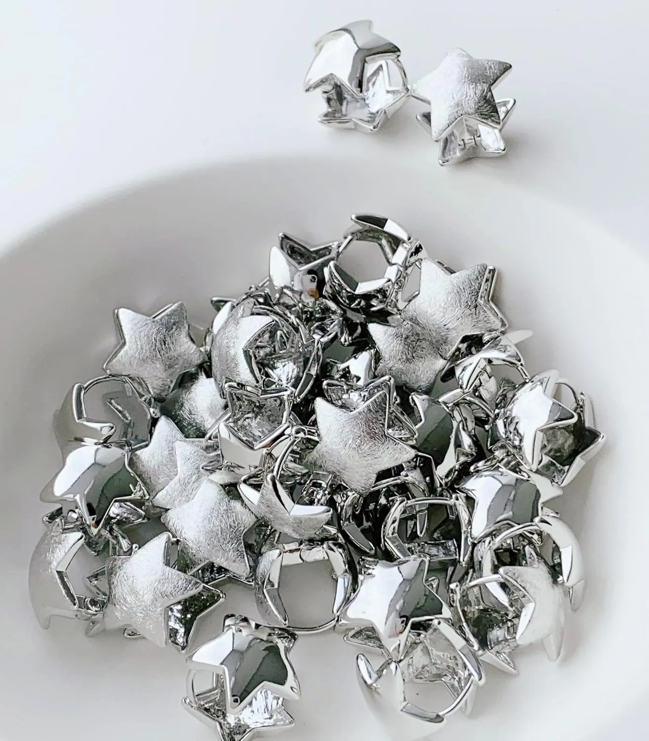OZEL - Star Earrings for Women -14K Gold, White Gold Plated - Made in KOREA - Unique Star Reversible Huggie Gold Earrings