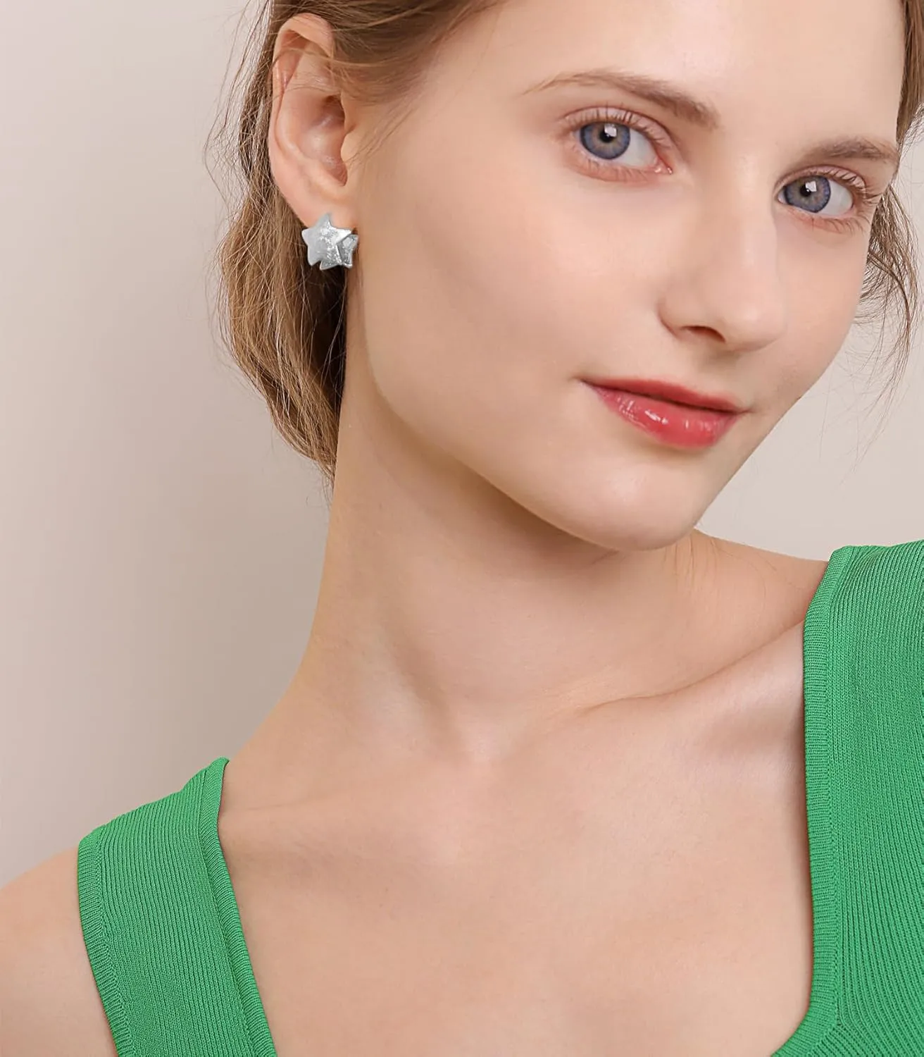 OZEL - Star Earrings for Women -14K Gold, White Gold Plated - Made in KOREA - Unique Star Reversible Huggie Gold Earrings