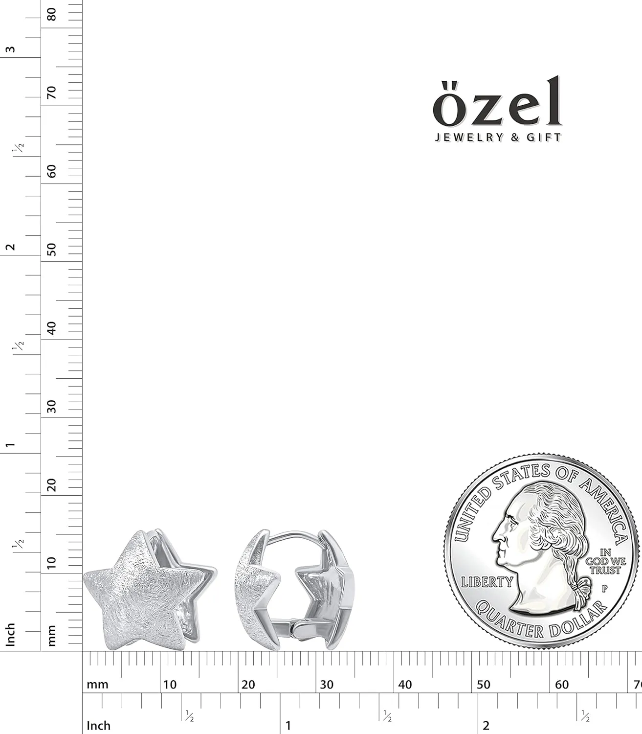 OZEL - Star Earrings for Women -14K Gold, White Gold Plated - Made in KOREA - Unique Star Reversible Huggie Gold Earrings