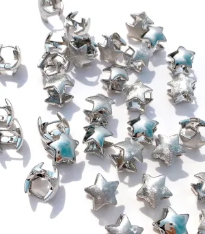 OZEL - Star Earrings for Women -14K Gold, White Gold Plated - Made in KOREA - Unique Star Reversible Huggie Gold Earrings