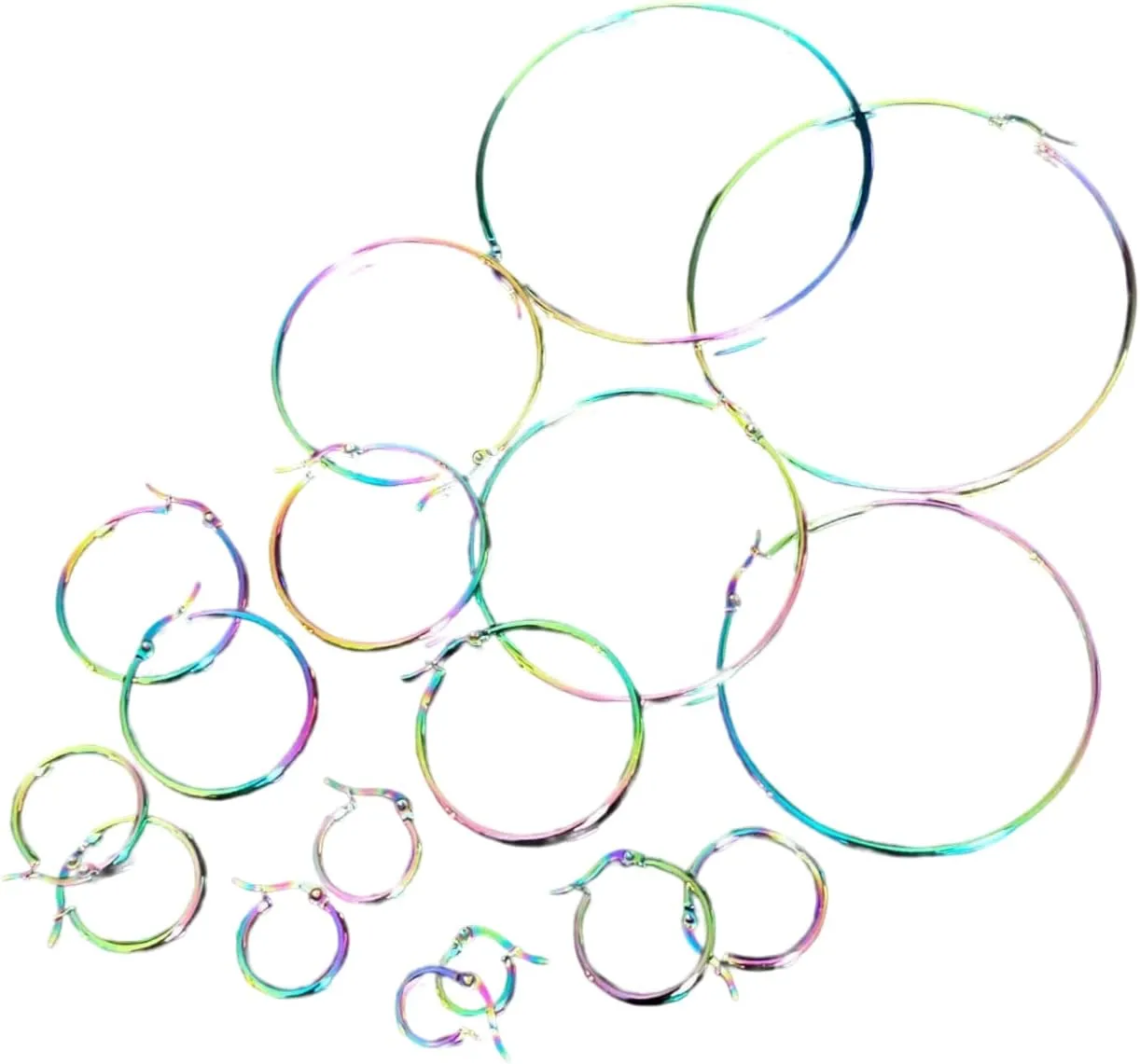 PAIR of Stunning Rainbow Multi-color Ion Plated Stainless Steel Round Hoop Earrings - 22g - Gauges - Body Jewelry