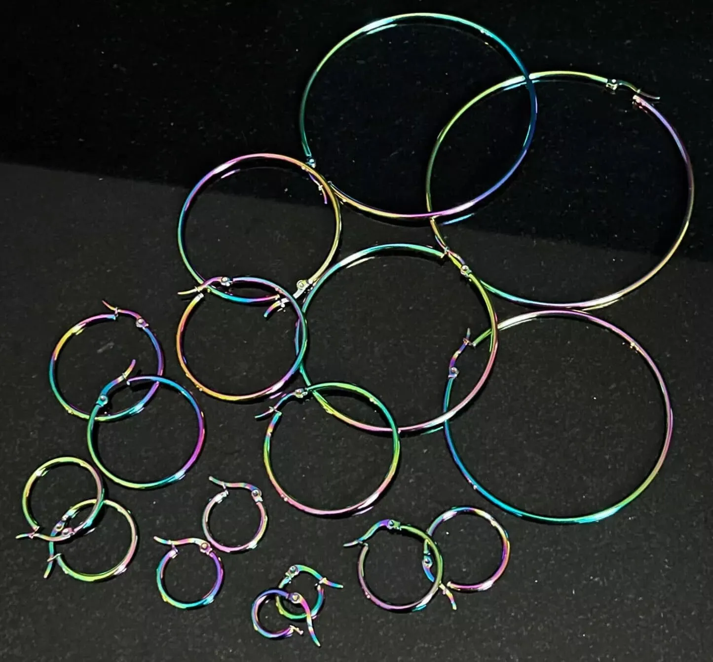 PAIR of Stunning Rainbow Multi-color Ion Plated Stainless Steel Round Hoop Earrings - 22g - Gauges - Body Jewelry