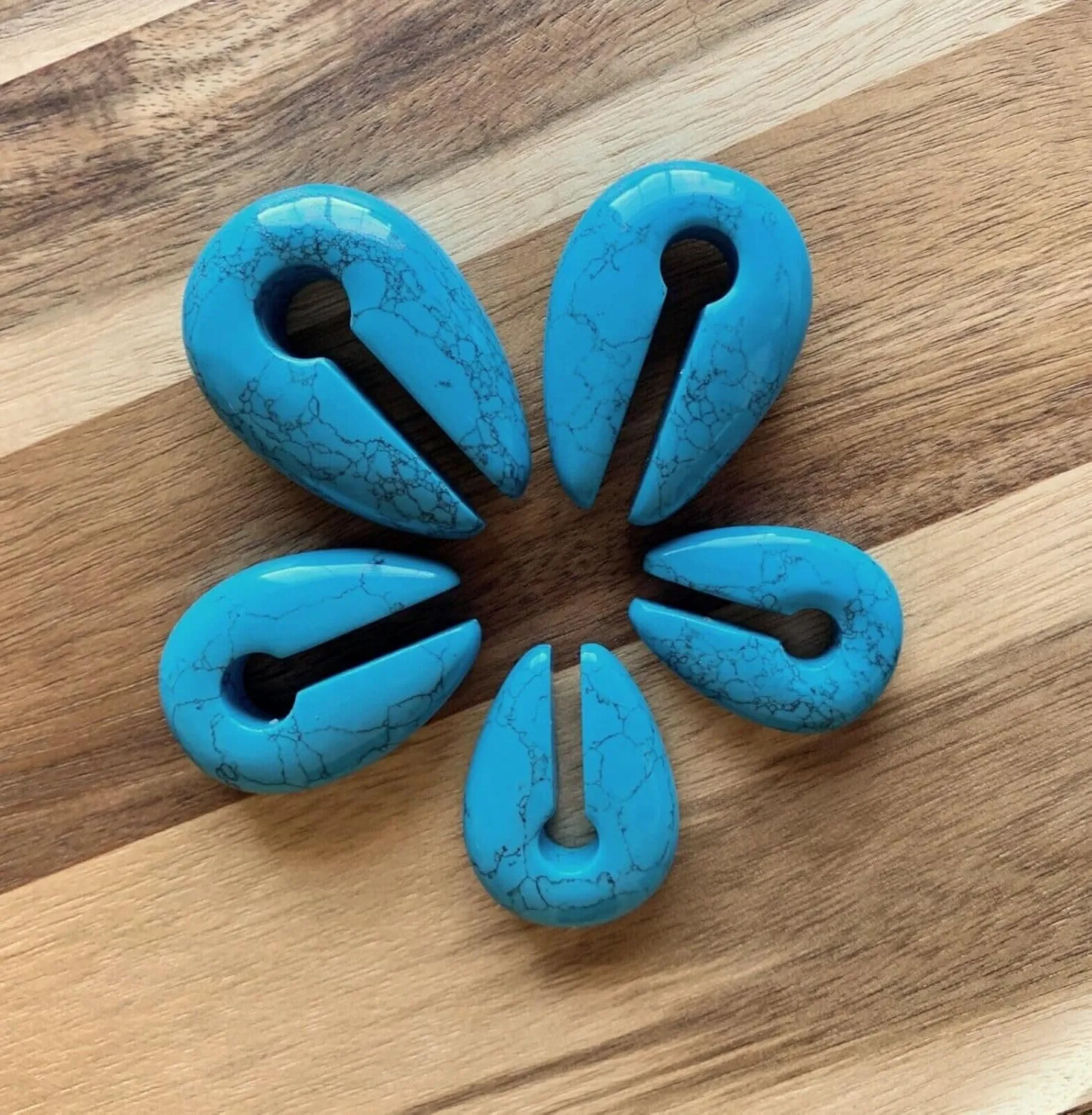 PAIR of Stunning Turquoise Stone Keyhole Hangers - Ear Weights - Plugs - Gauges - Tunnels - Body Jewelry