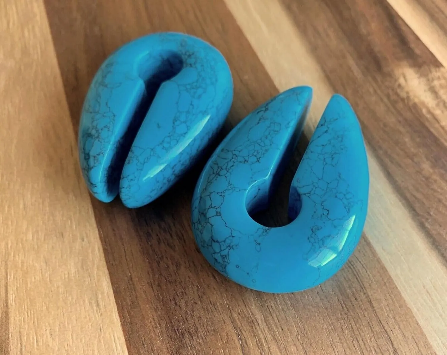 PAIR of Stunning Turquoise Stone Keyhole Hangers - Ear Weights - Plugs - Gauges - Tunnels - Body Jewelry