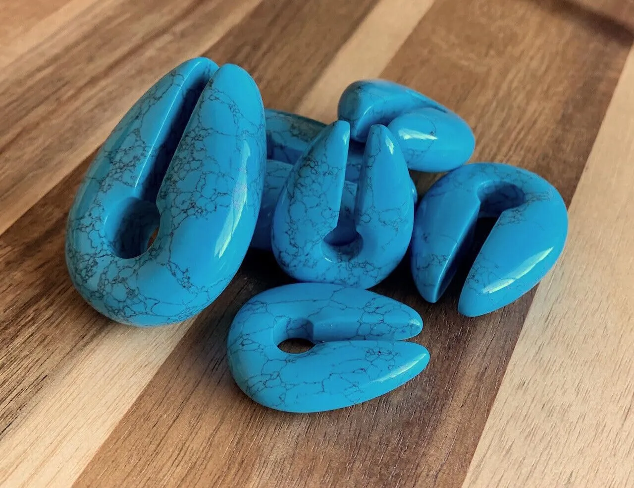 PAIR of Stunning Turquoise Stone Keyhole Hangers - Ear Weights - Plugs - Gauges - Tunnels - Body Jewelry