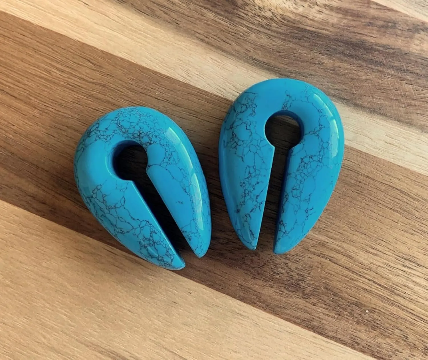 PAIR of Stunning Turquoise Stone Keyhole Hangers - Ear Weights - Plugs - Gauges - Tunnels - Body Jewelry
