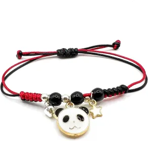 Panda Handmade Braided Rope Bracelet, Adjustable Bracelet, Cute Red and Black Bracelet