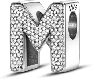 Pandach 925 sterling Silver Letters Charms A-Z Alphabet Beads with Cubic Zircons Charm Beads Pendants fit for European Bracelets Necklace Women Jewelry Gift Options