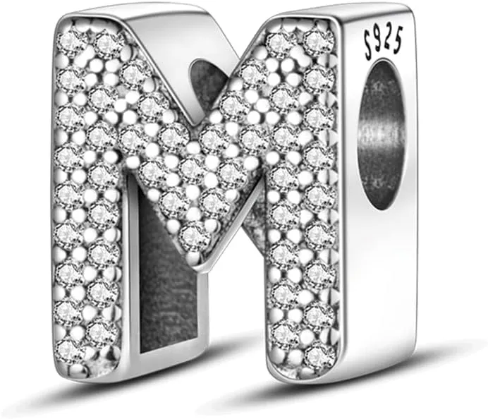 Pandach 925 sterling Silver Letters Charms A-Z Alphabet Beads with Cubic Zircons Charm Beads Pendants fit for European Bracelets Necklace Women Jewelry Gift Options