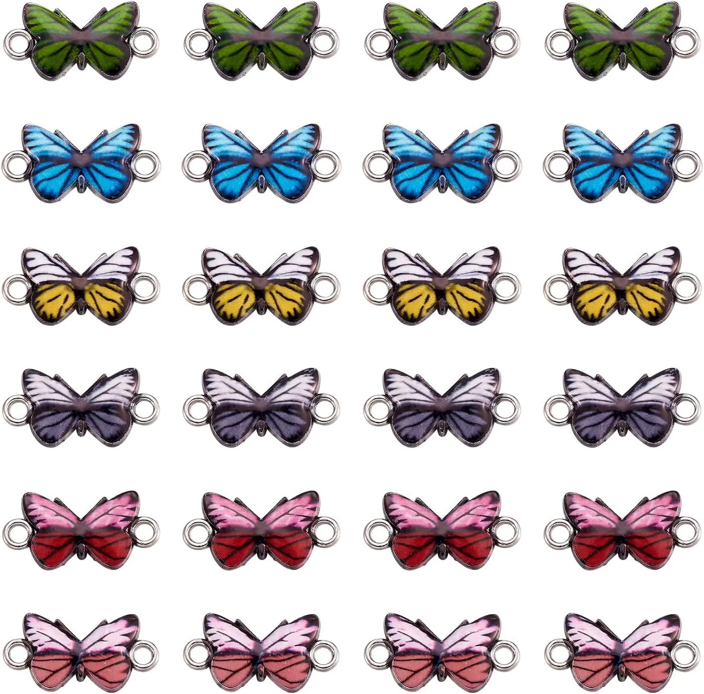 Pandahall 100pcs Alloy Colorful Enamel Butterfly Links 12x23x2mm Platinum Plated Dangle Charms Bracelet Connector for Jewelry Making Hole: 2.5mm