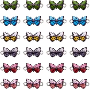 Pandahall 100pcs Alloy Colorful Enamel Butterfly Links 12x23x2mm Platinum Plated Dangle Charms Bracelet Connector for Jewelry Making Hole: 2.5mm