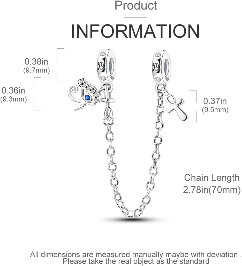 Parmuz 925 Sterling silver Safety Chain Charm Dangle Pendants Clip Beads for Bracelet Love Butterfly Evil Eye Stopper Spacer Charm for Woman