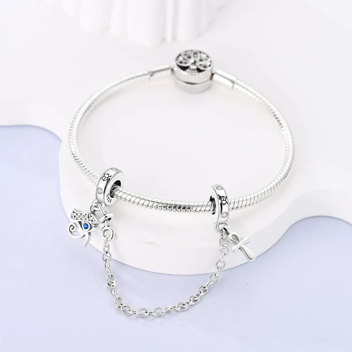 Parmuz 925 Sterling silver Safety Chain Charm Dangle Pendants Clip Beads for Bracelet Love Butterfly Evil Eye Stopper Spacer Charm for Woman