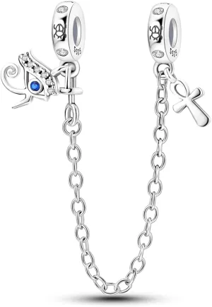 Parmuz 925 Sterling silver Safety Chain Charm Dangle Pendants Clip Beads for Bracelet Love Butterfly Evil Eye Stopper Spacer Charm for Woman