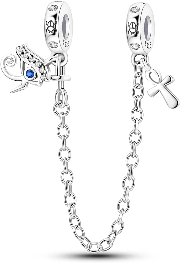 Parmuz 925 Sterling silver Safety Chain Charm Dangle Pendants Clip Beads for Bracelet Love Butterfly Evil Eye Stopper Spacer Charm for Woman