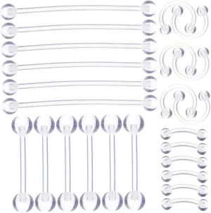 PartyKindom Stunning Piercing Jewelry Set 24pcs Nose Eyebrow Tongue Rings Body Piercing Jewelry for Women Acrylic Material Comfortable to Wear