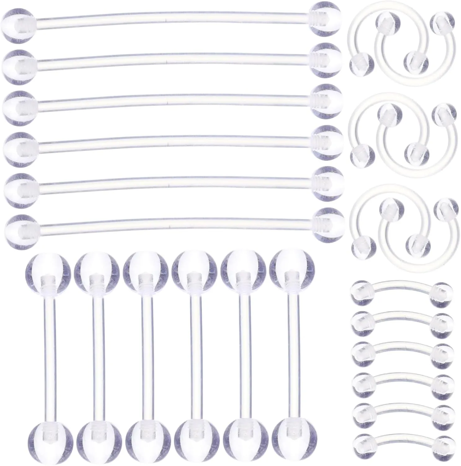 PartyKindom Stunning Piercing Jewelry Set 24pcs Nose Eyebrow Tongue Rings Body Piercing Jewelry for Women Acrylic Material Comfortable to Wear