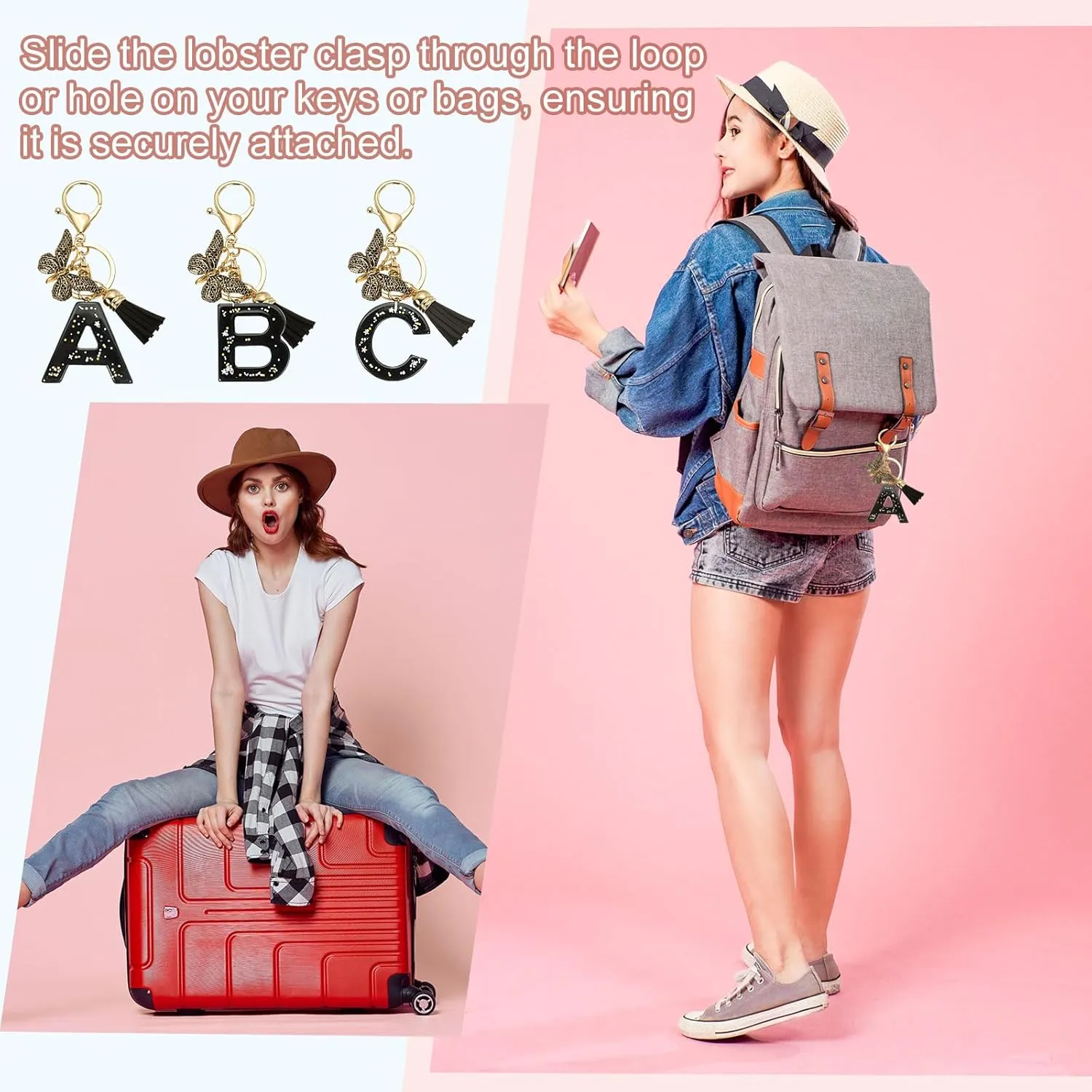 PATIKIL Alphabet Initial Letter Keychain, Resin Cute Keychains with Tassel Butterfly Letter l Pendant Charm for Women Key Purse Handbag Bag Accessories, Black