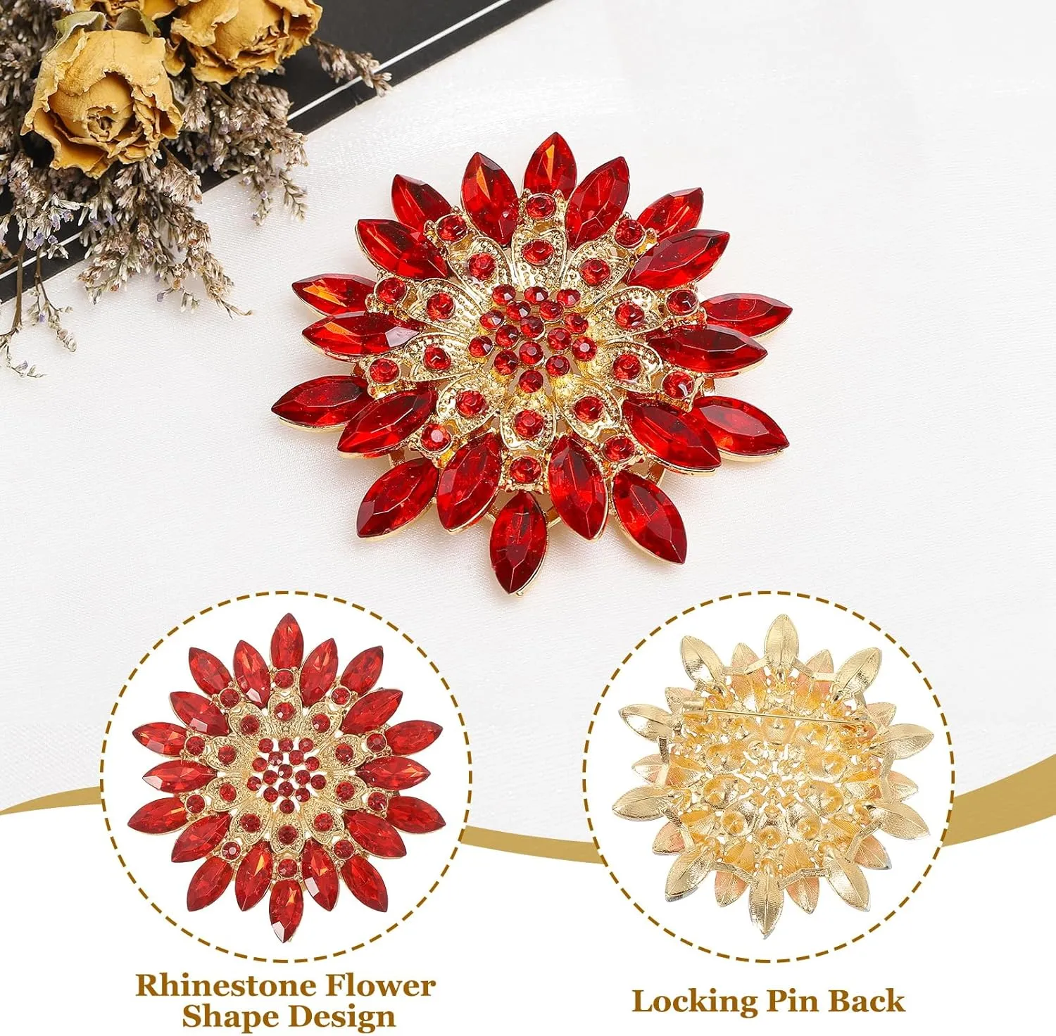 PATIKIL Rhinestone Flower Brooch Pin, Large Crystal Sunflower Lapel Pin