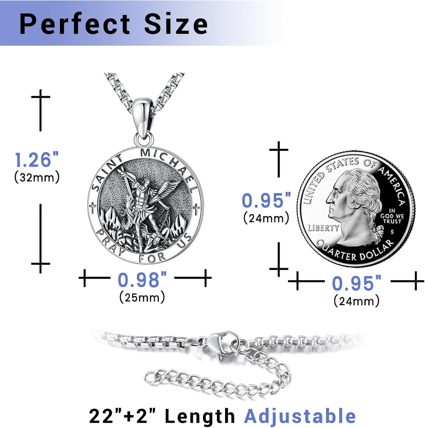 Patron Saint Medals Amulet Necklace 925 Sterling Silver Protection Jewelry for Men Women with 20"/22" 2" Rolo Chain