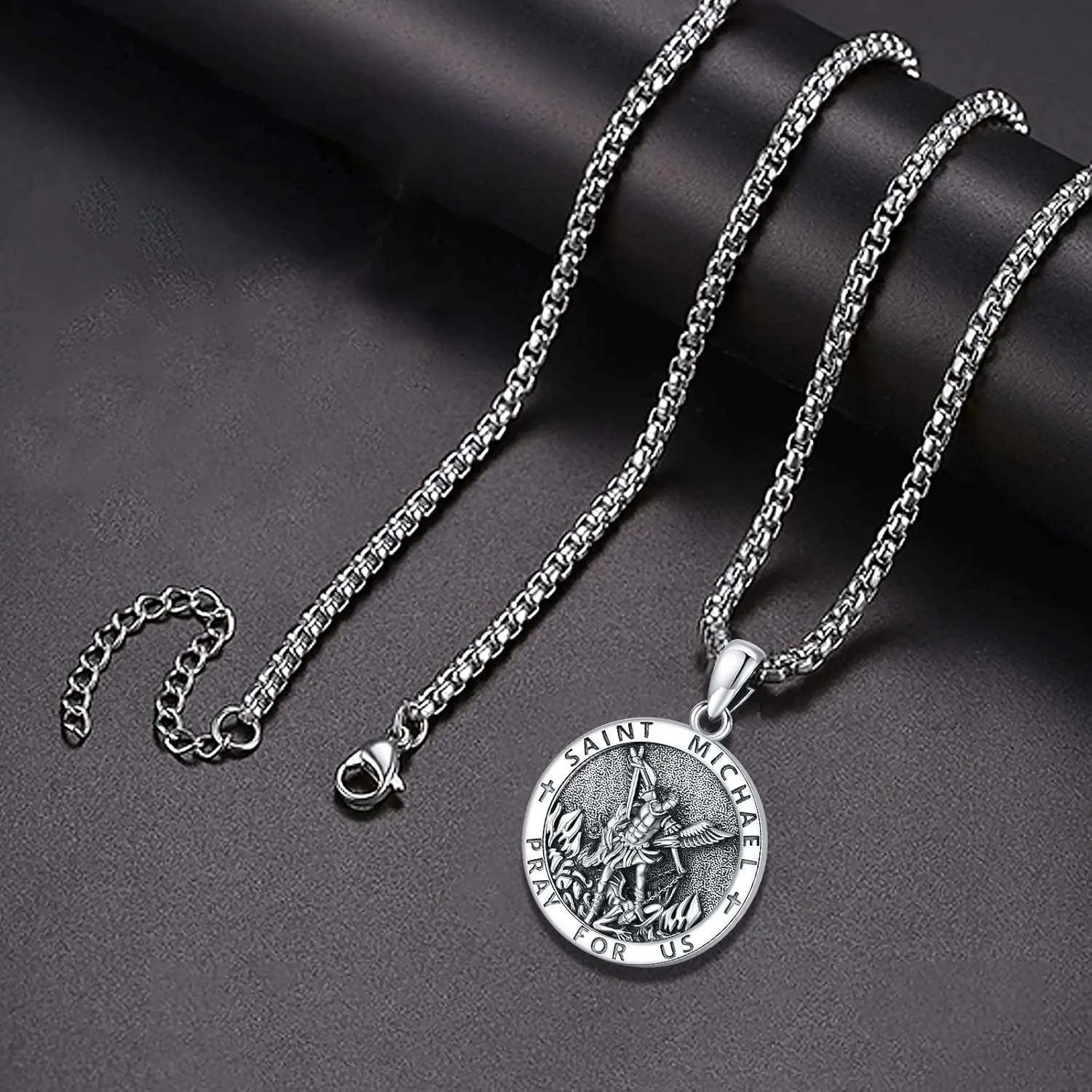 Patron Saint Medals Amulet Necklace 925 Sterling Silver Protection Jewelry for Men Women with 20"/22" 2" Rolo Chain