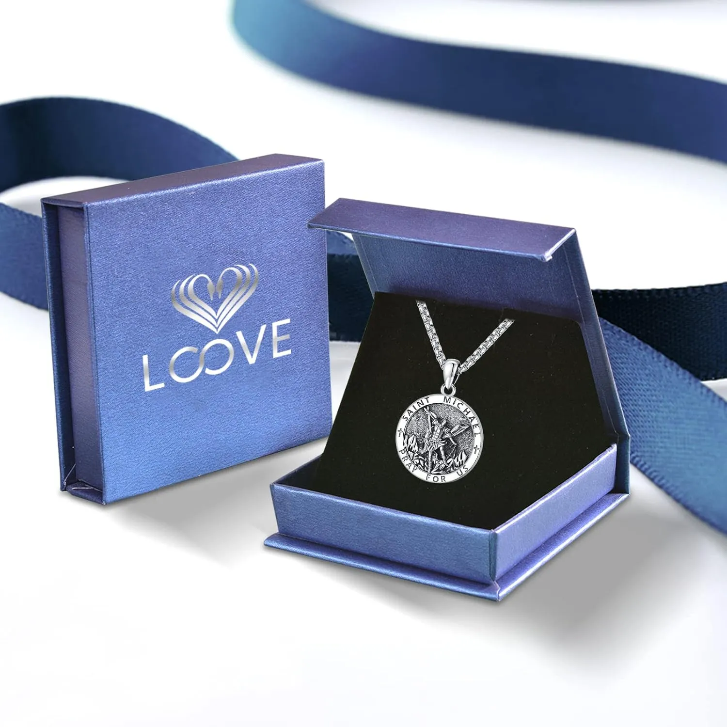 Patron Saint Medals Amulet Necklace 925 Sterling Silver Protection Jewelry for Men Women with 20"/22" 2" Rolo Chain