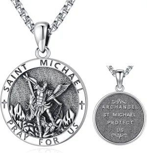 Patron Saint Medals Amulet Necklace 925 Sterling Silver Protection Jewelry for Men Women with 20"/22" 2" Rolo Chain