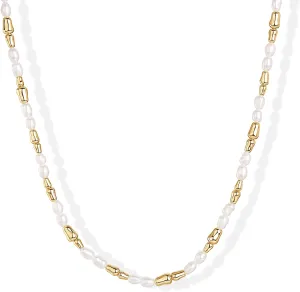 PAVOI 14K-18K Gold Plated Dainty Pearl Necklaces for Women - Station Beaded Choker Paperclip Chain Gold Pearl Necklace Bridal Jewelry