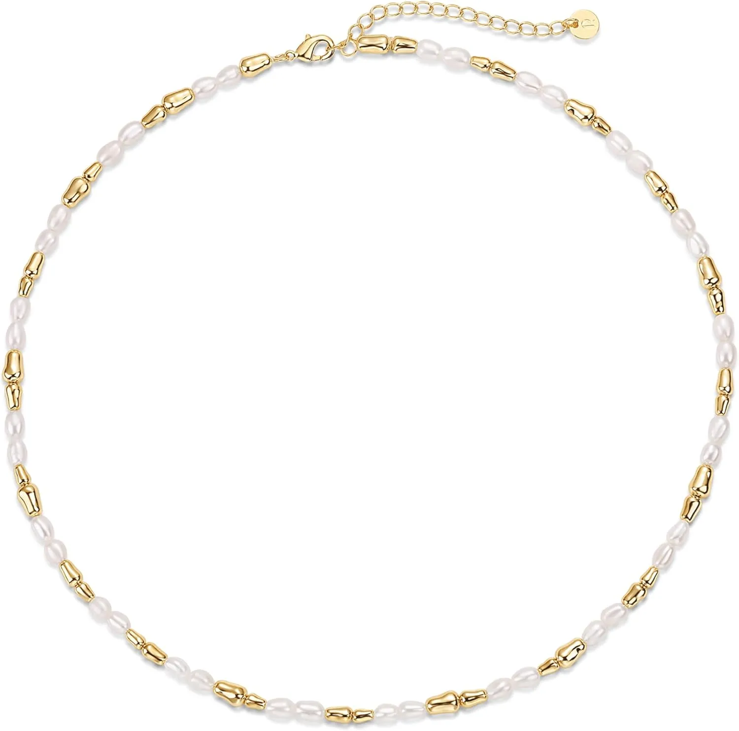 PAVOI 14K-18K Gold Plated Dainty Pearl Necklaces for Women - Station Beaded Choker Paperclip Chain Gold Pearl Necklace Bridal Jewelry