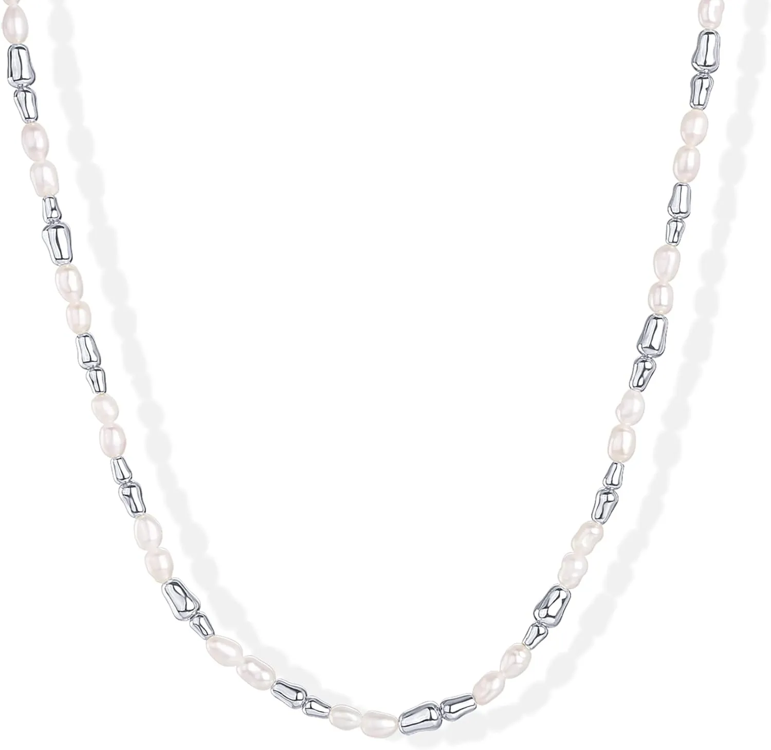 PAVOI 14K-18K Gold Plated Dainty Pearl Necklaces for Women - Station Beaded Choker Paperclip Chain Gold Pearl Necklace Bridal Jewelry