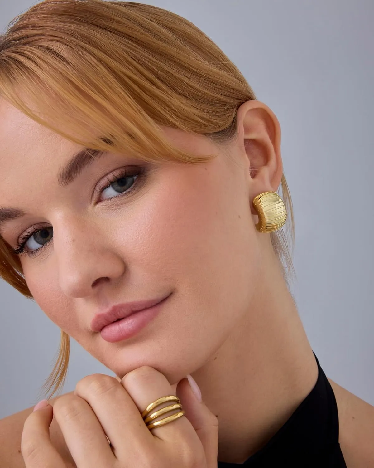 PAVOI 14K Gold Plated Bold Statement Hoop Earrings for Women - Trendy Boho Ribbed Croissant Scallop Peach Puffy Jewelry Chunky Gold Earrings