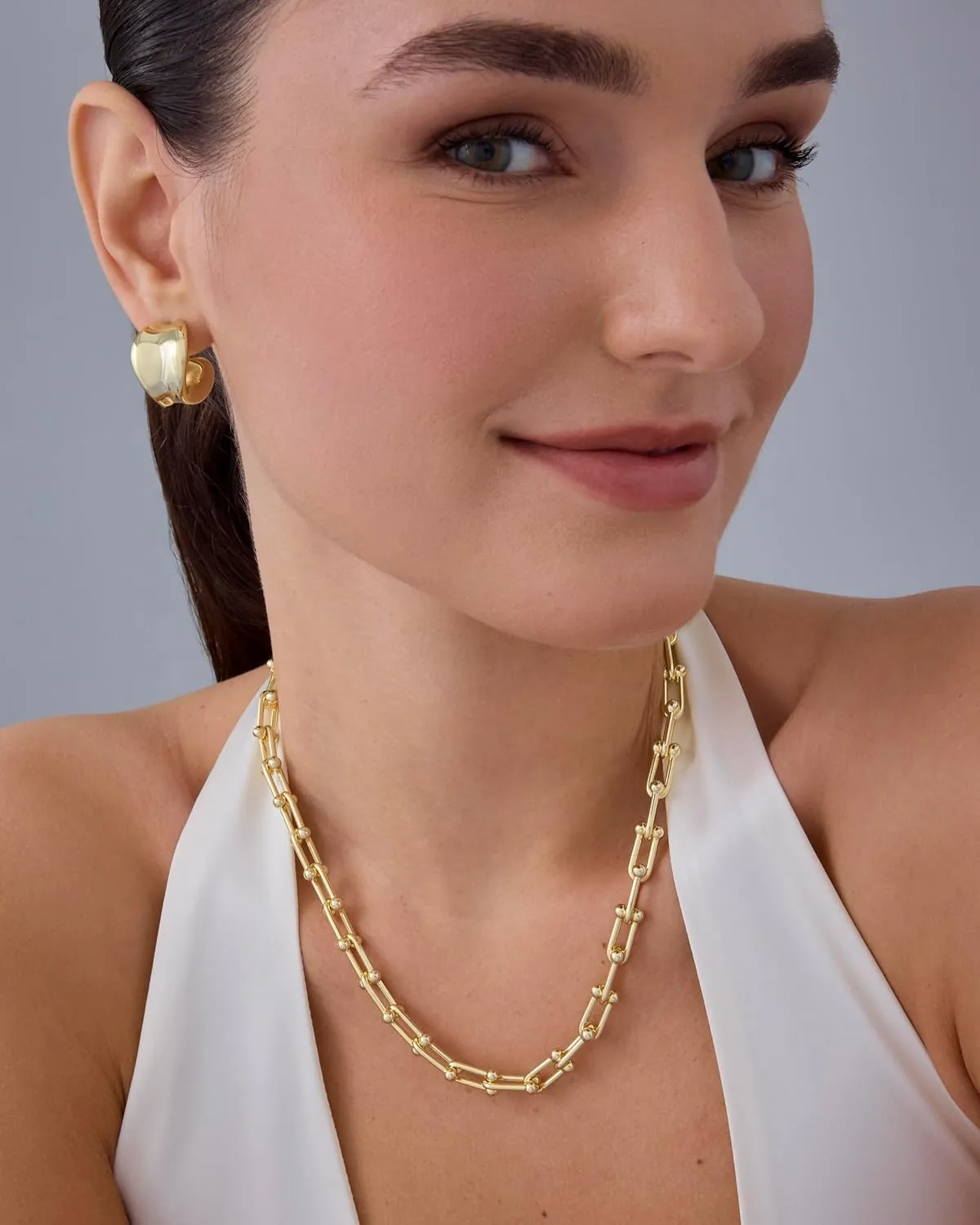 PAVOI 14K Gold Plated Chunky Chain Choker Necklaces for Women | Gold Statement Graduated Link Chain Necklace | Bold Oval Link Barbell Links Paperclip Chains