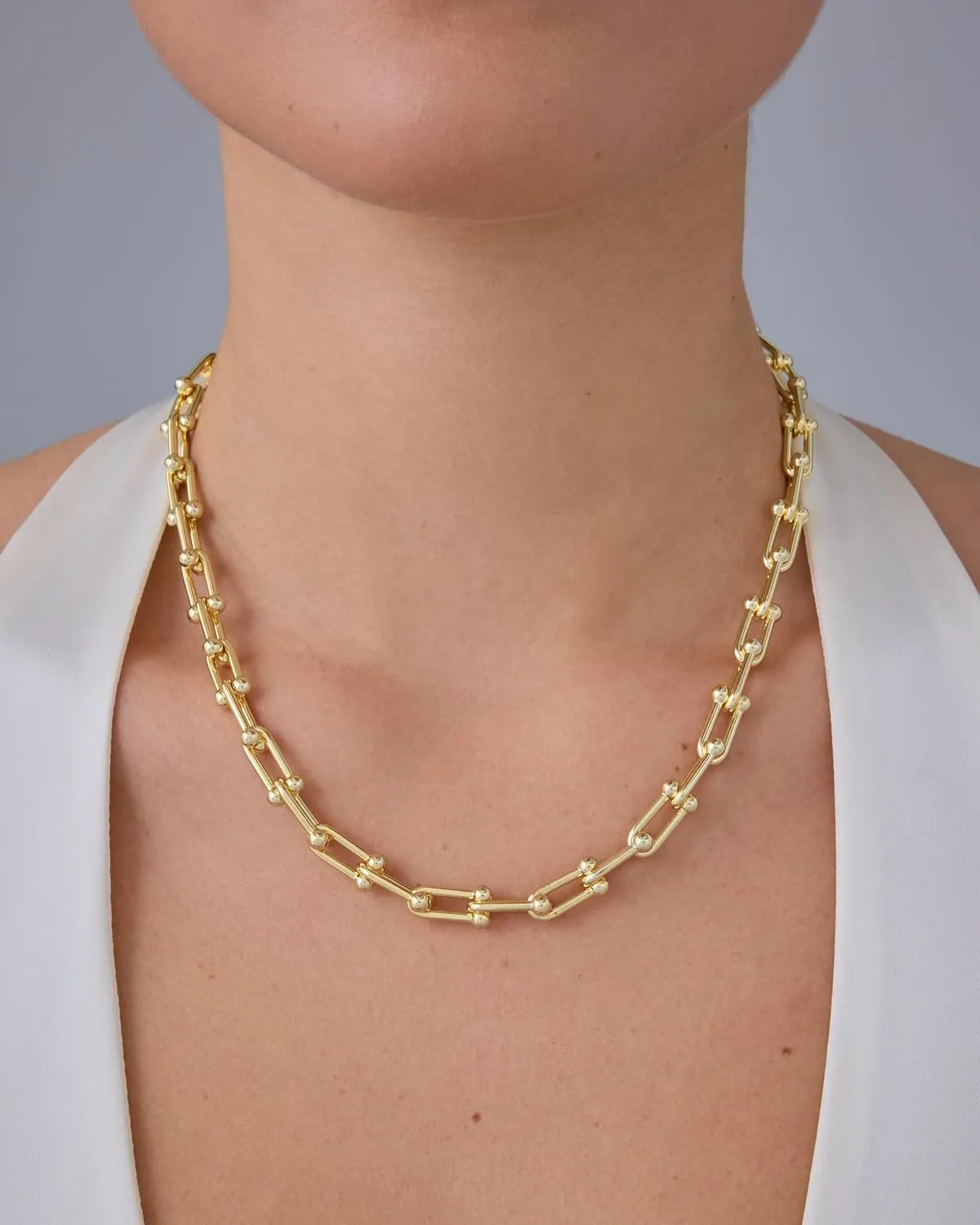 PAVOI 14K Gold Plated Chunky Chain Choker Necklaces for Women | Gold Statement Graduated Link Chain Necklace | Bold Oval Link Barbell Links Paperclip Chains