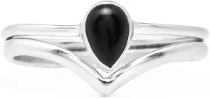 Pear Black Onyx 925 Sterling Silver Ring - Delicate BOHO Chic Jewelry - Fashionable and Stylish for Women with Velvet Gift Bag - Made by Indian Artisans - Size 5-9
