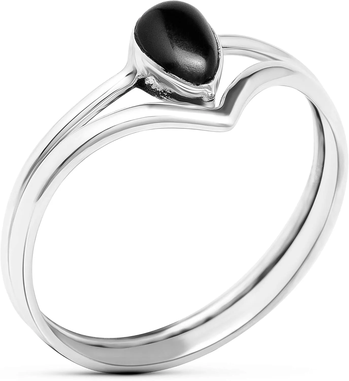 Pear Black Onyx 925 Sterling Silver Ring - Delicate BOHO Chic Jewelry - Fashionable and Stylish for Women with Velvet Gift Bag - Made by Indian Artisans - Size 5-9