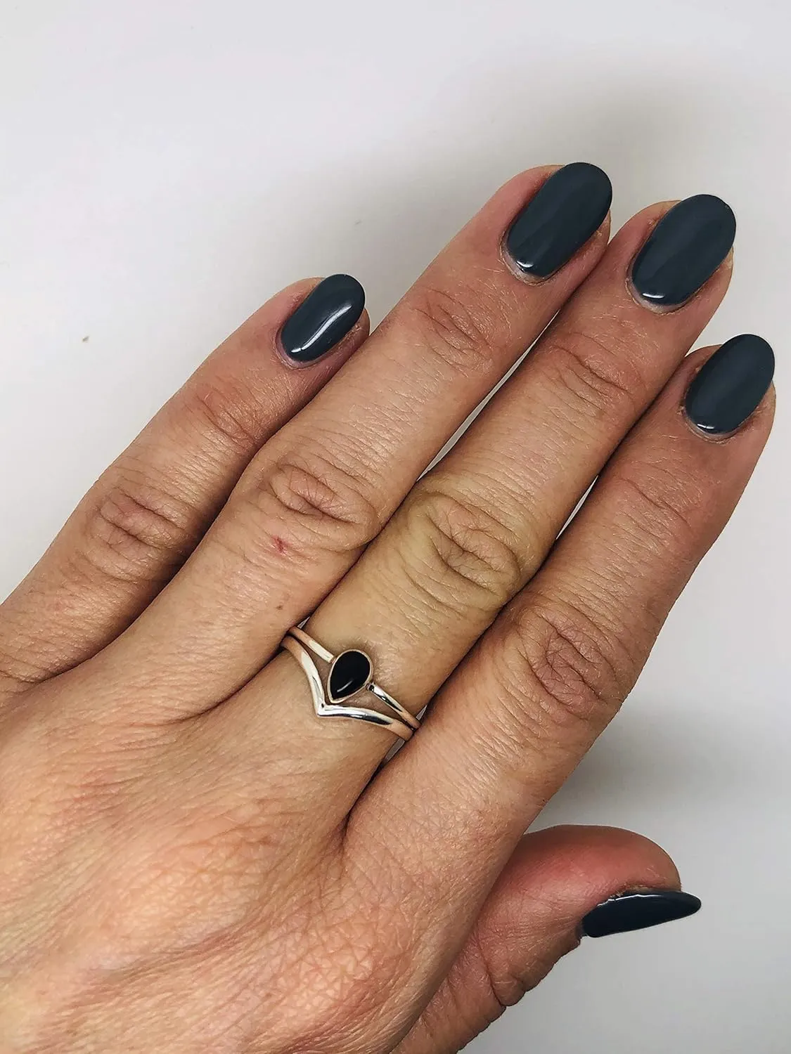 Pear Black Onyx 925 Sterling Silver Ring - Delicate BOHO Chic Jewelry - Fashionable and Stylish for Women with Velvet Gift Bag - Made by Indian Artisans - Size 5-9