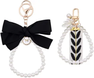 Pearl Chain Bow keychain Wristlet for Women Girls Girlsfriend Birthday Christmas Gifts for Girls Women Keychain for Car Keys