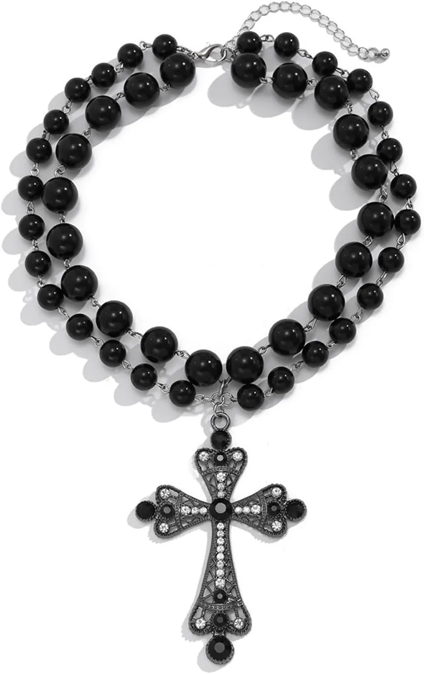 Pearl Cross Necklace Big Cross Pendants Necklaces for Women Chunky Pearl Necklace Gothic Cross Necklace Punk Vintage Cross Jewelry Women