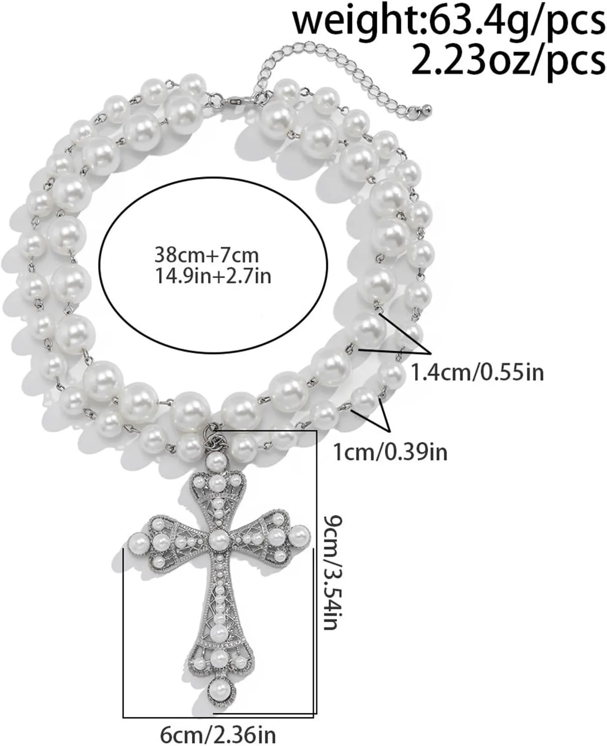 Pearl Cross Necklace Big Cross Pendants Necklaces for Women Chunky Pearl Necklace Gothic Cross Necklace Punk Vintage Cross Jewelry Women
