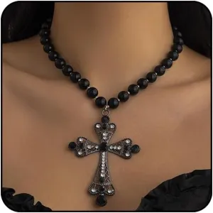 Pearl Cross Necklace Big Cross Pendants Necklaces for Women Chunky Pearl Necklace Gothic Cross Necklace Punk Vintage Cross Jewelry Women