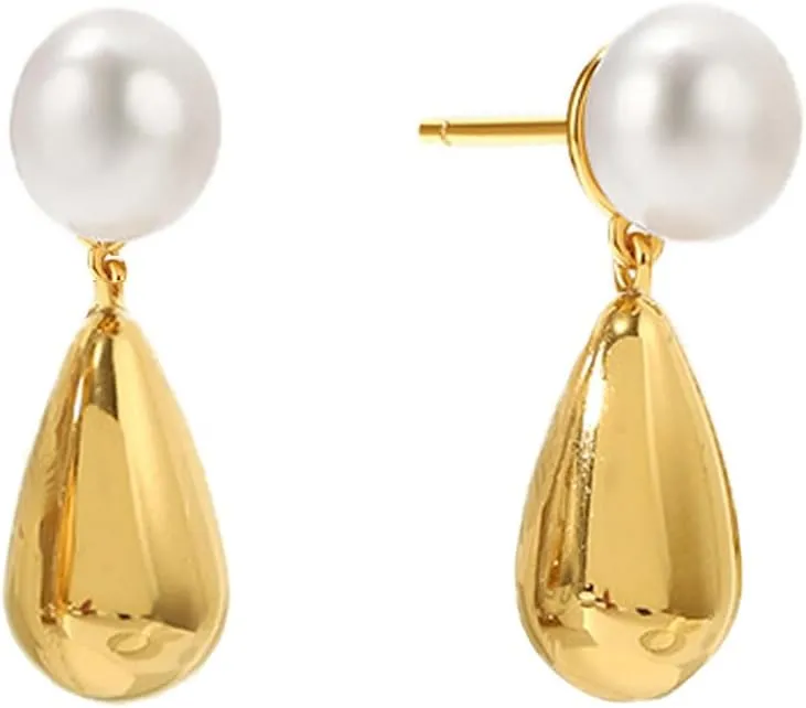 Pearl Drop EarringsTeardrop Dangle Earrings for Women Wedding Earrings Gold Statement Lightweight Fashion Jewelry